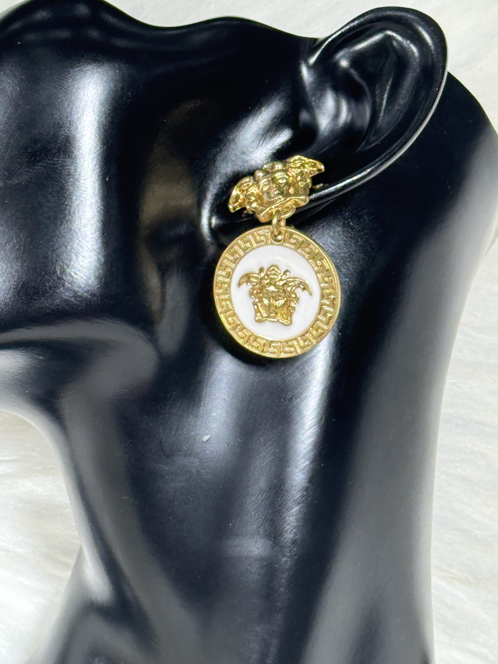 White Versace Earrings with Gold Plating