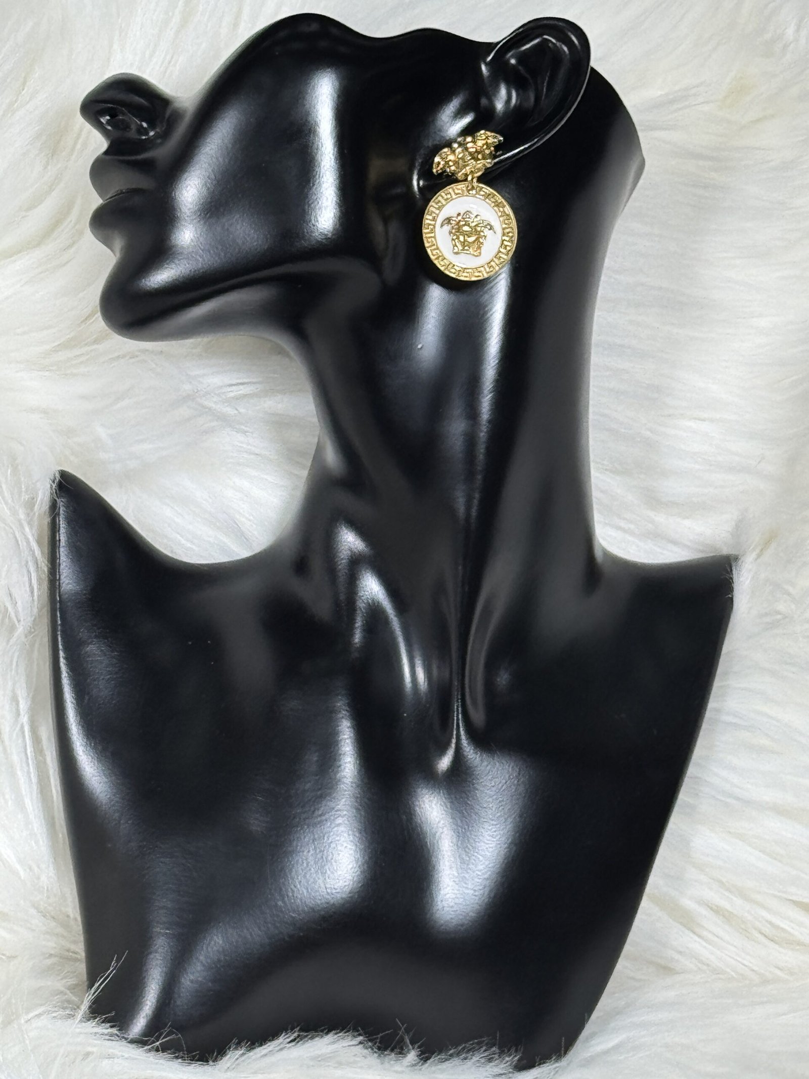 White Versace Earrings with Gold Plating