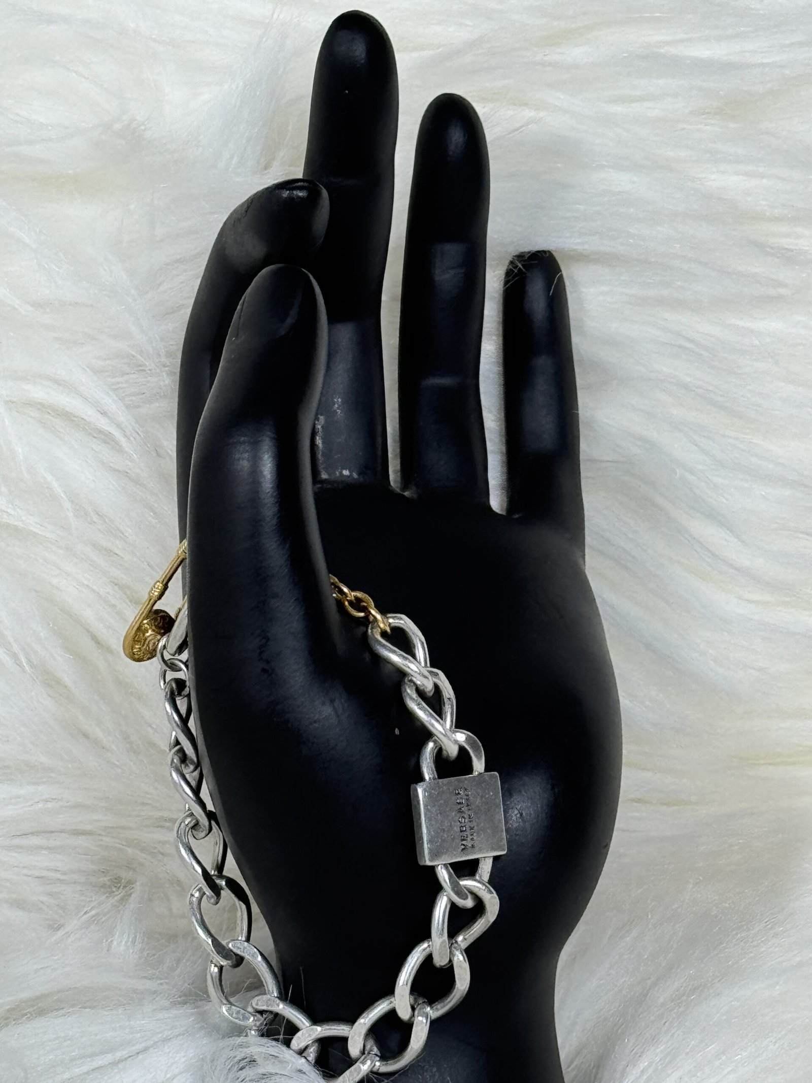 Spaced Silver Versace Bracelet With Lock Pendant