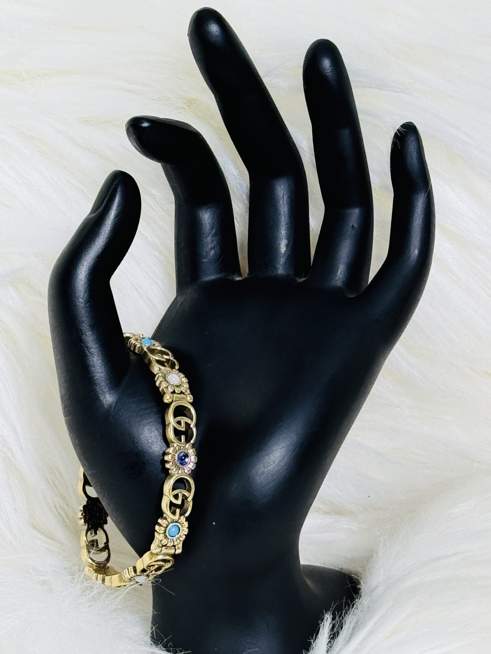 Bronze Gucci Bracelet with Blue Stones