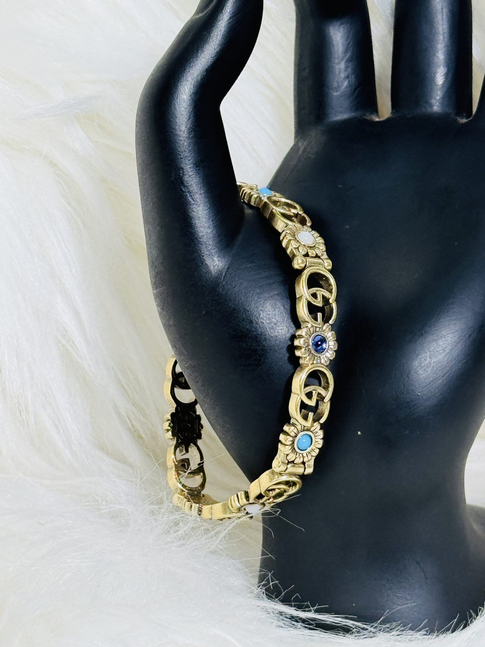 Bronze Gucci Bracelet with Blue Stones