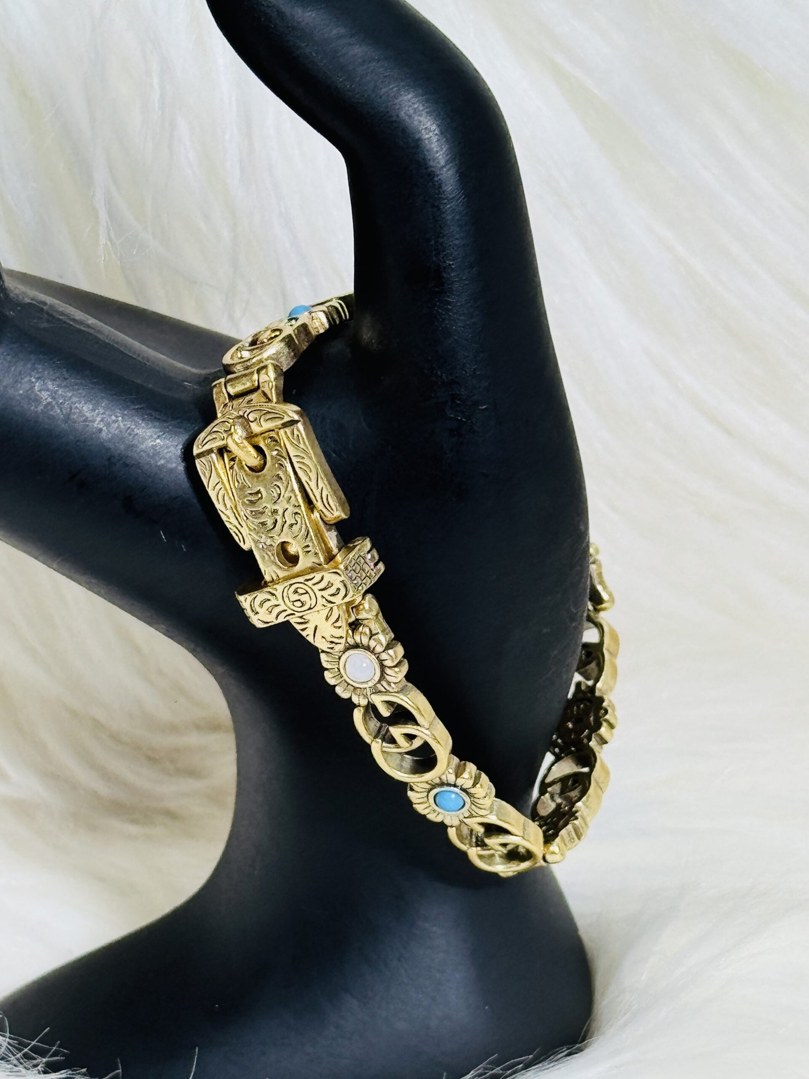 Bronze Gucci Bracelet with Blue Stones