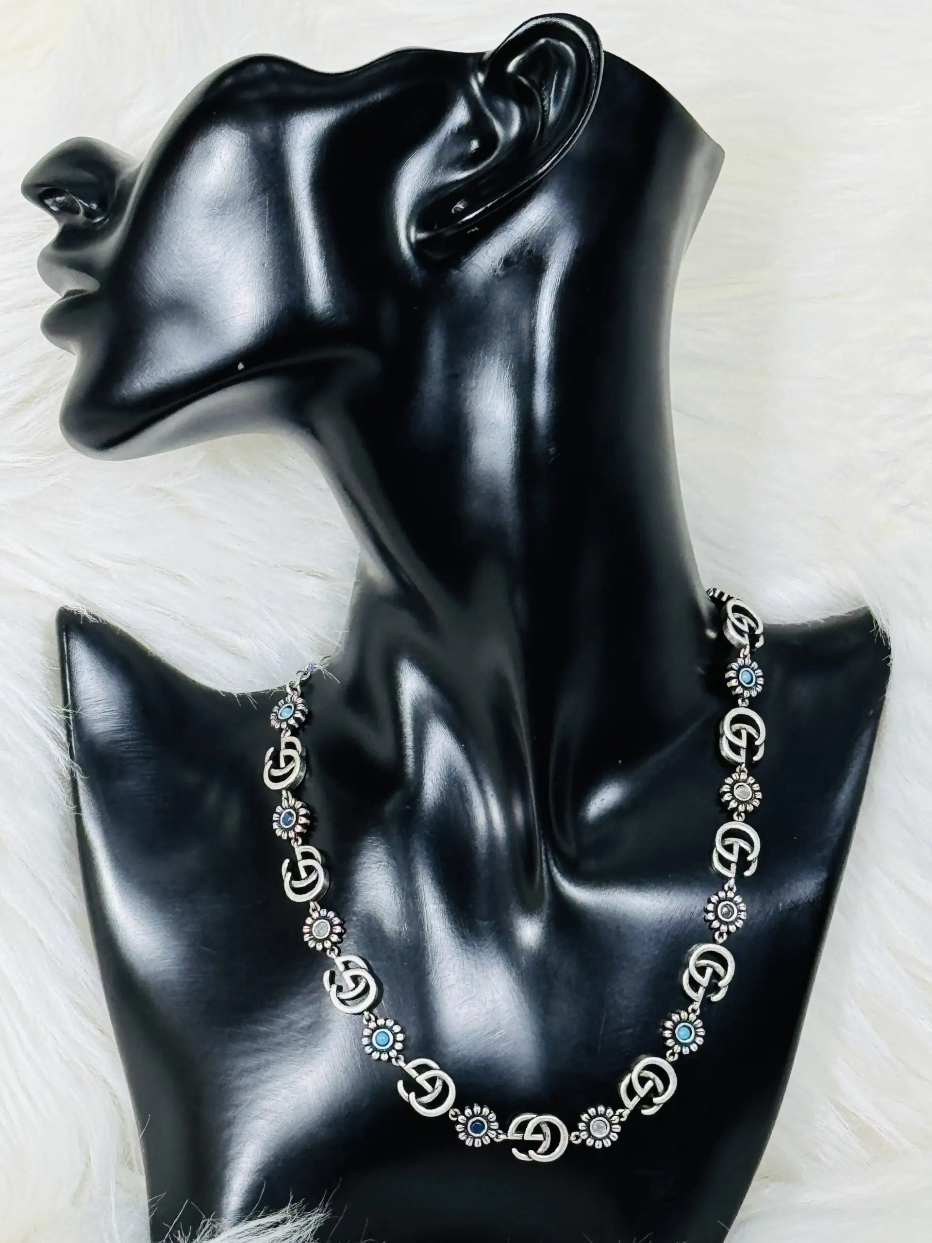 Cool Silver Necklace with Blue Embellishment