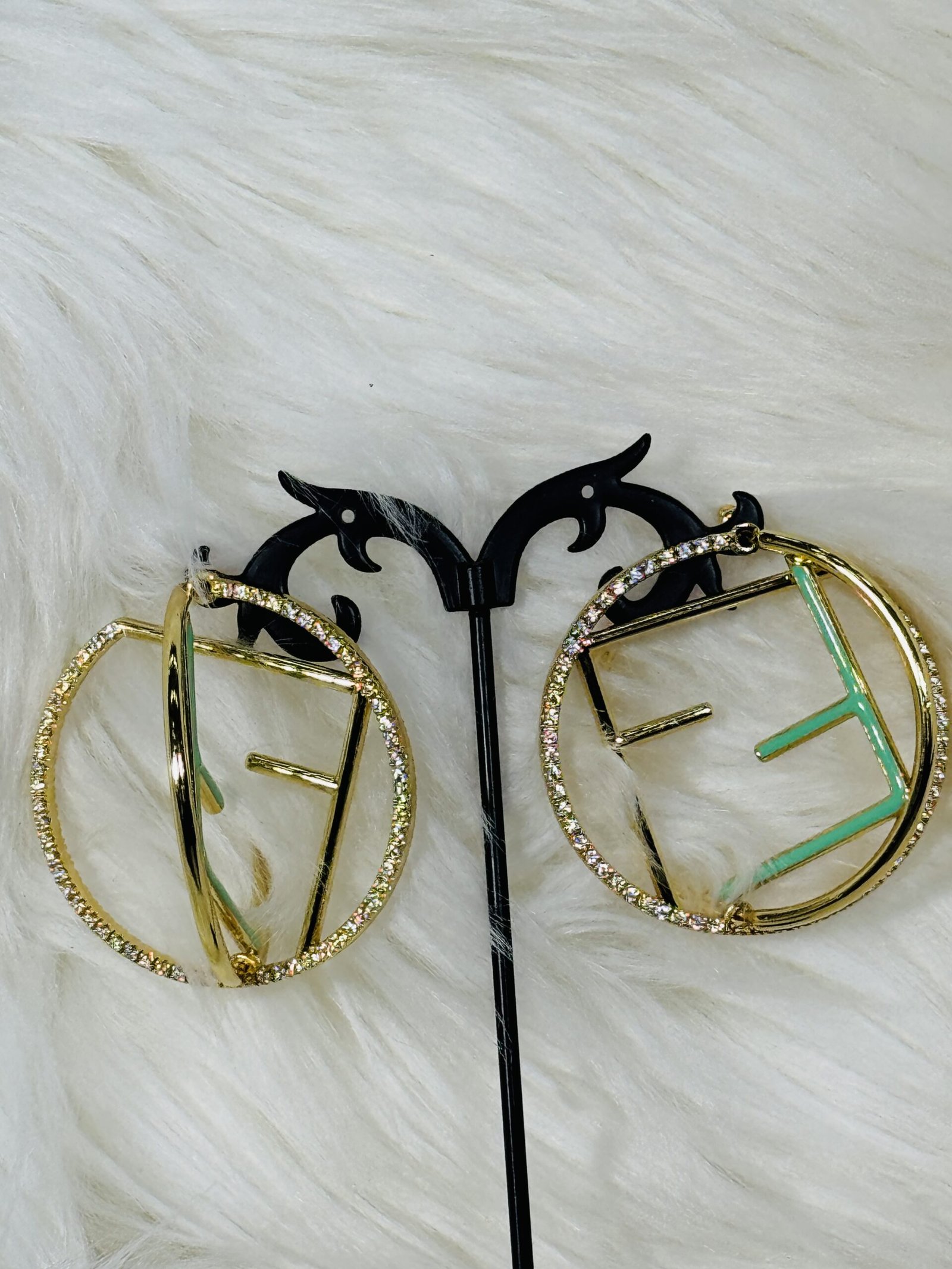 FENDI Double Loop Earrings With Touch of Green