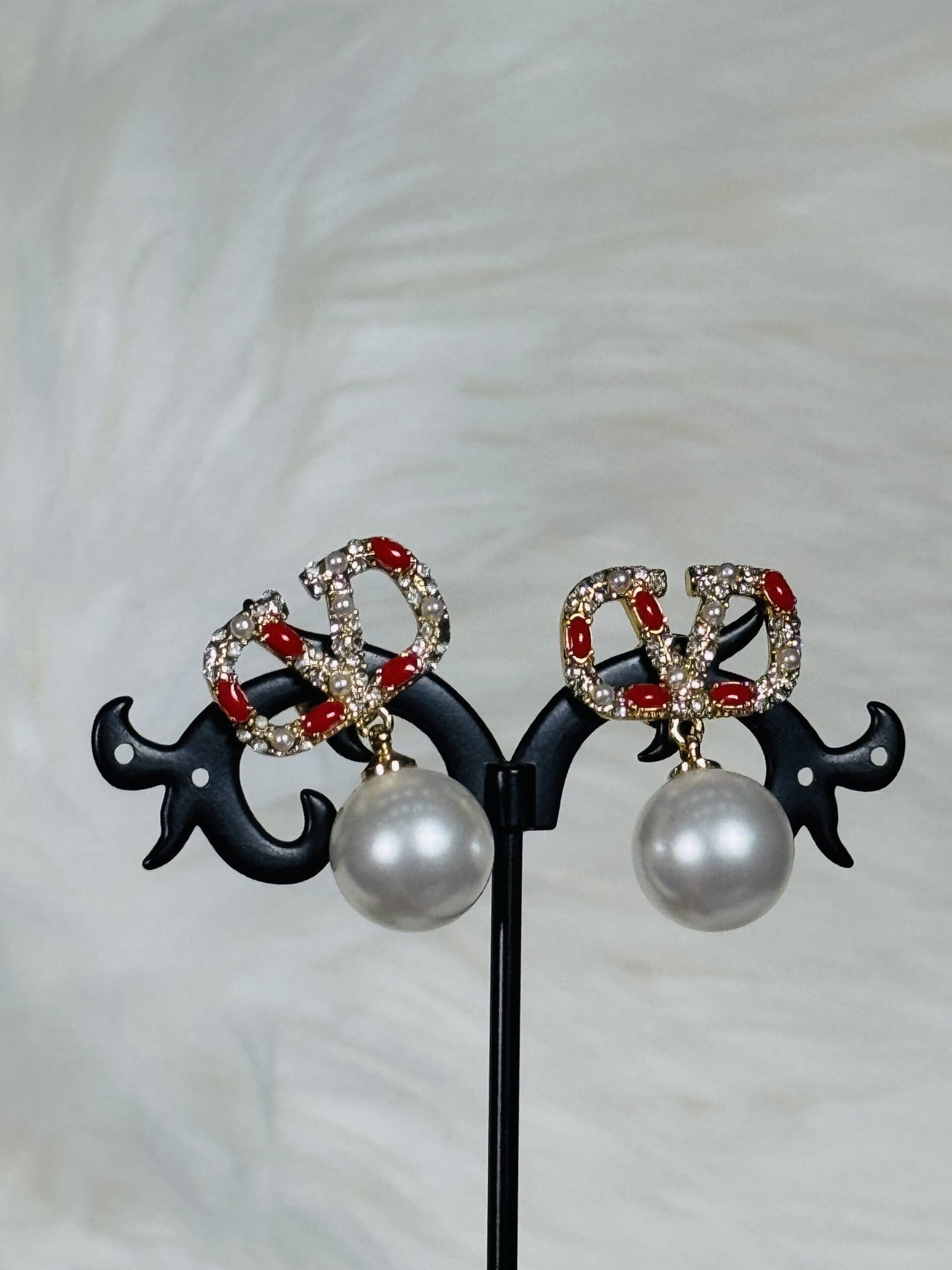 Red and Gold Valentino Dropping Earrings