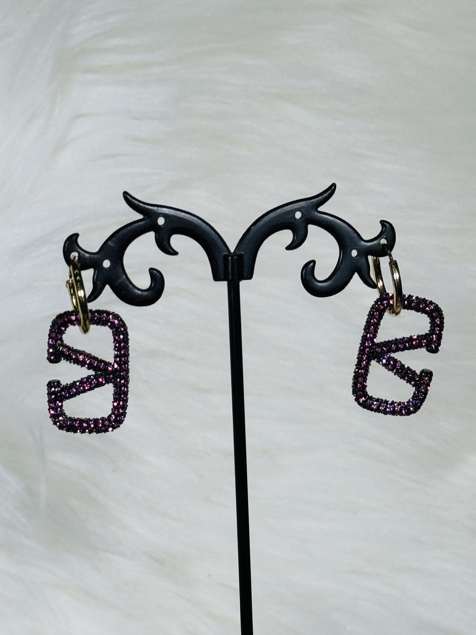 Valentino Small Loop Earrings with Purple Stones