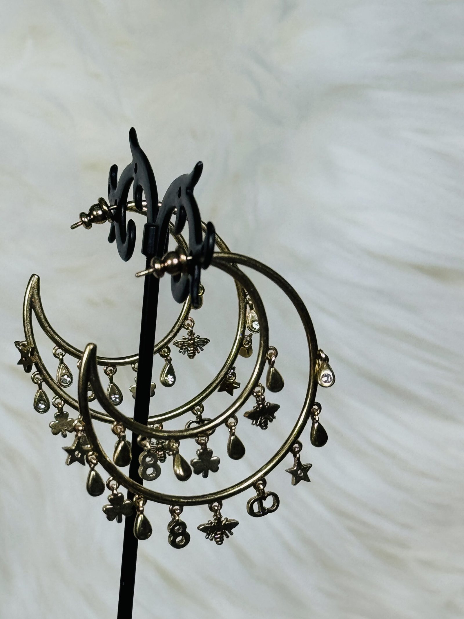 Big Double Loop Dior Earrings With Multiple Different Embellishments