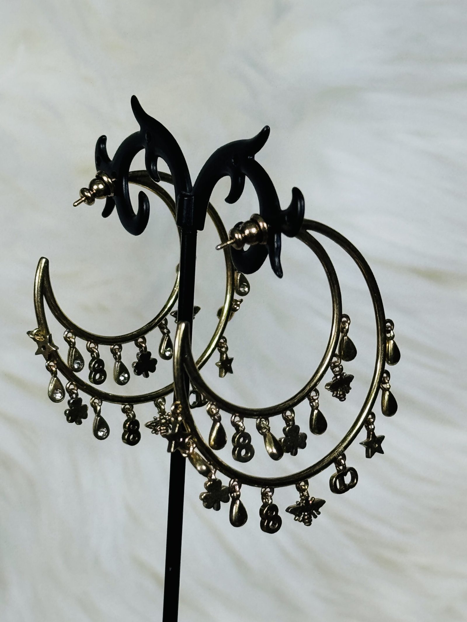 Big Double Loop Dior Earrings With Multiple Different Embellishments