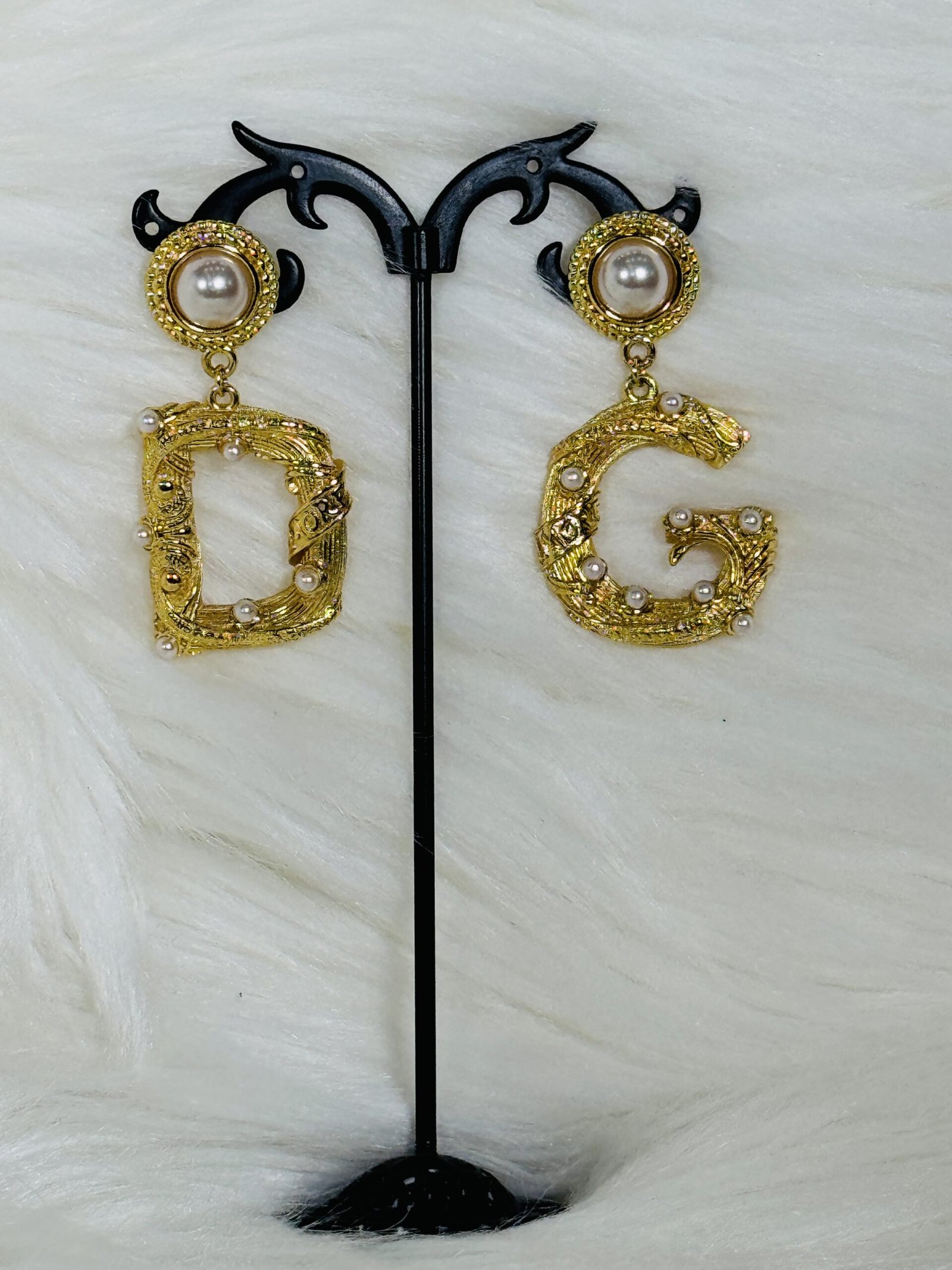Bold Embellished Pearl D&G earrings with Bold D&G dropping