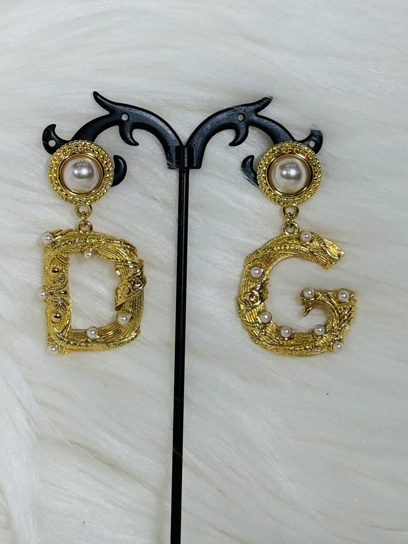 Bold Embellished Pearl D&G earrings with Bold D&G dropping