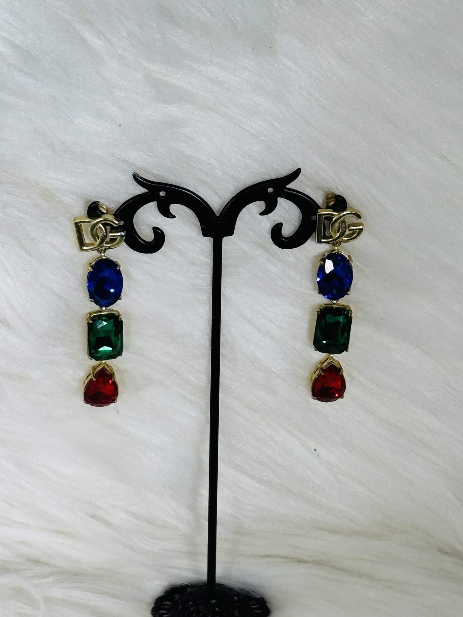 D&G golden Earring with Blue Green and Red stone droppings