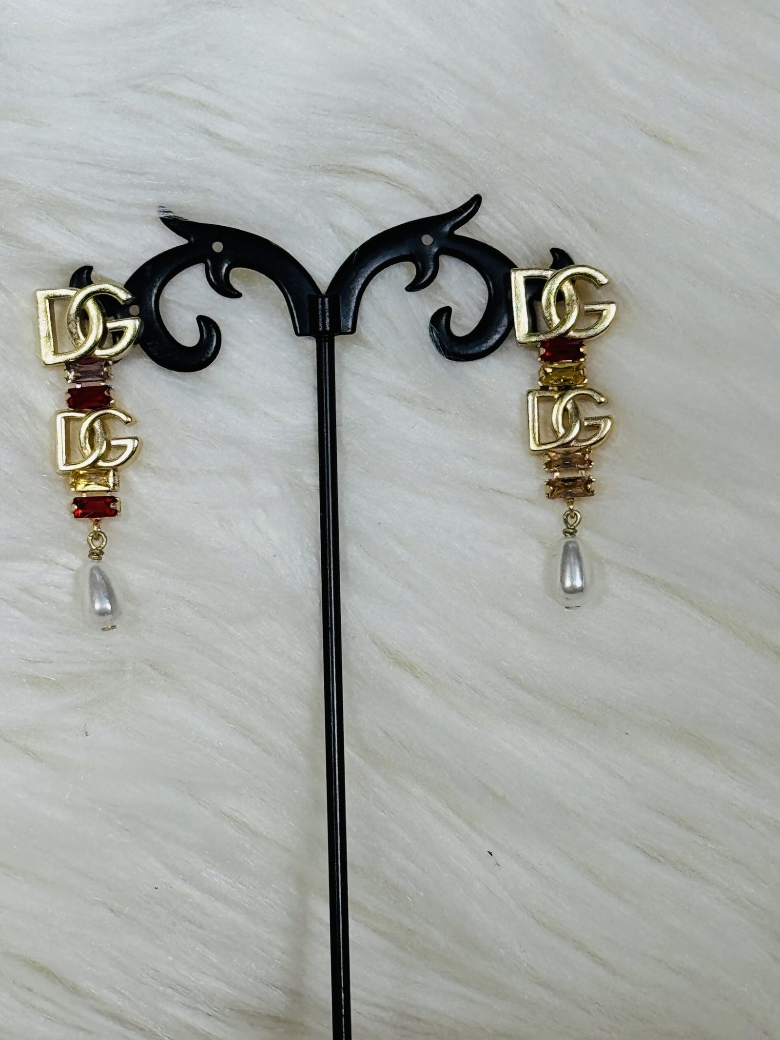 D&G plain Earring with droppings of Red, Yellow, Pink, Purple stones and pearl