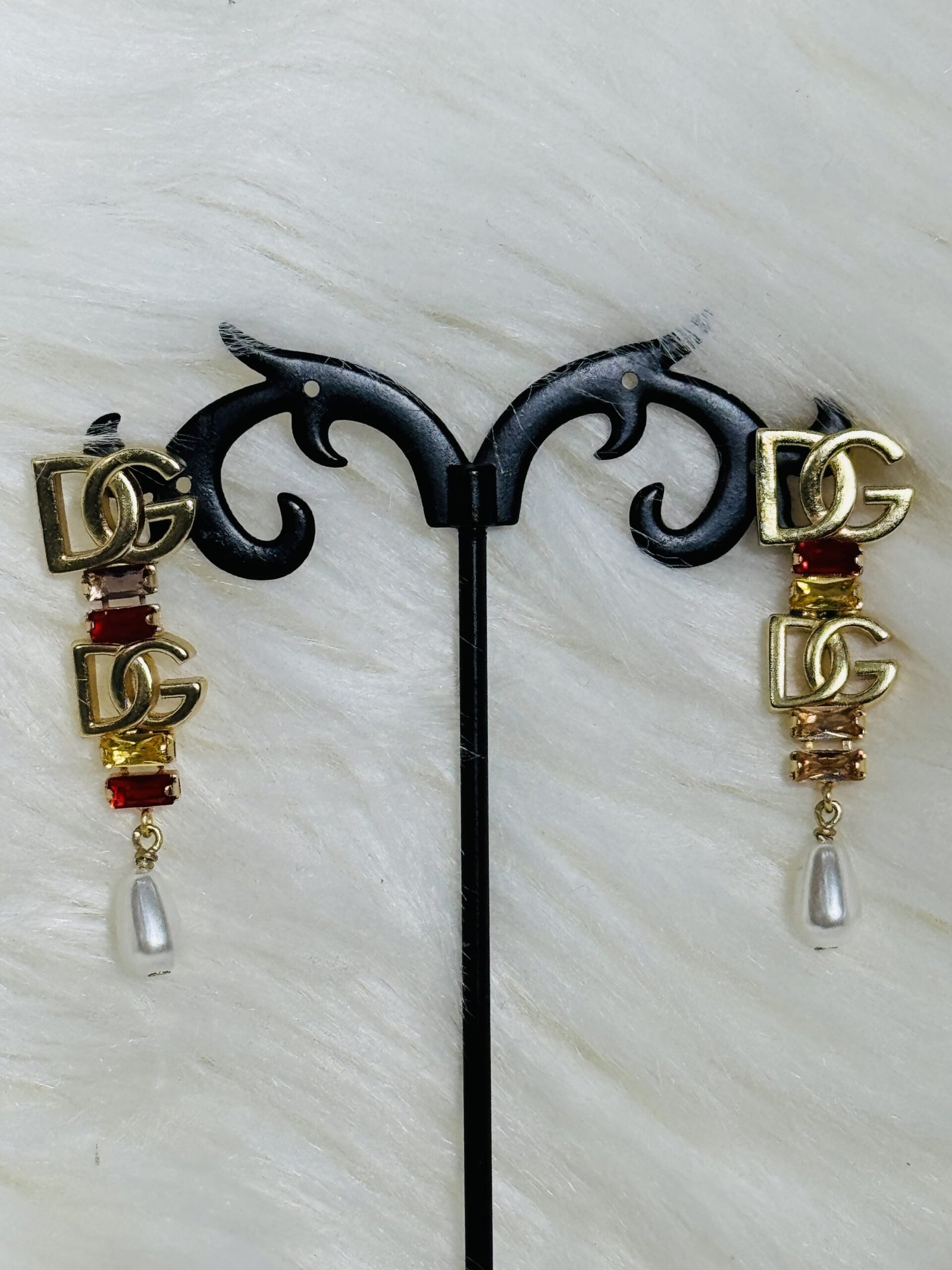 D&G plain Earring with droppings of Red, Yellow, Pink, Purple stones and pearl