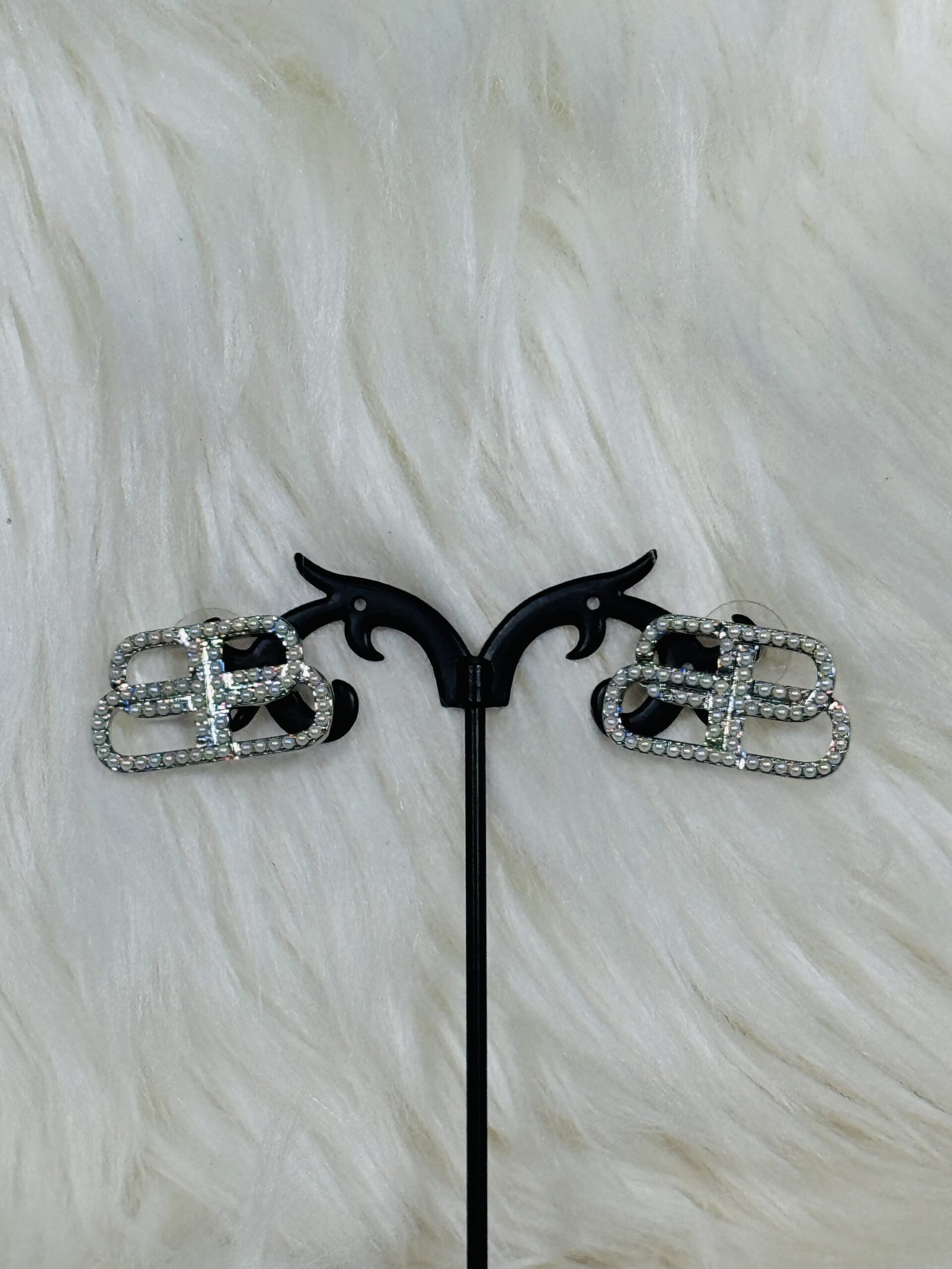 Beaded Silver Double 'B' Bold Earrings