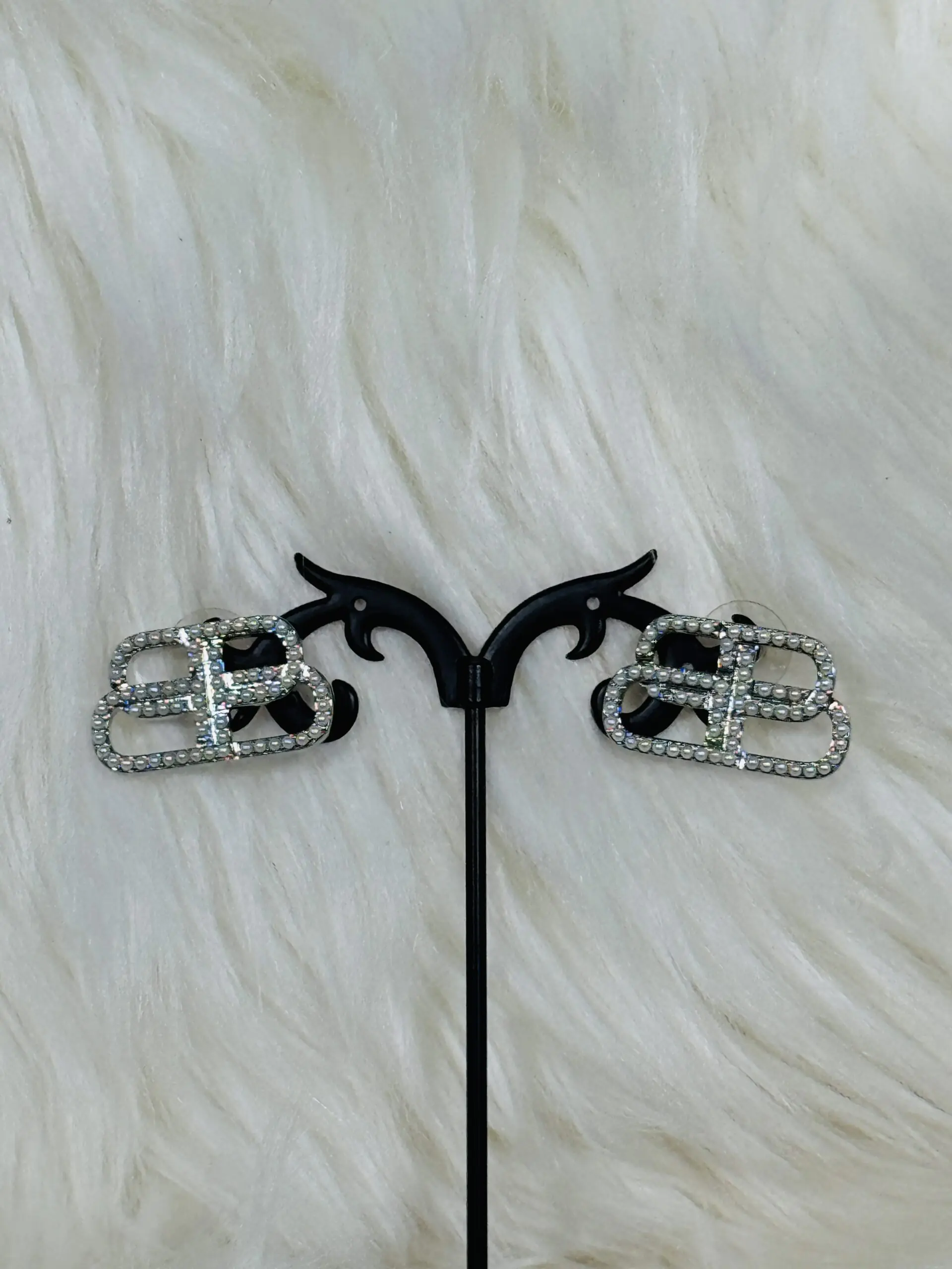 Beaded Silver Double 'B' Bold Earrings