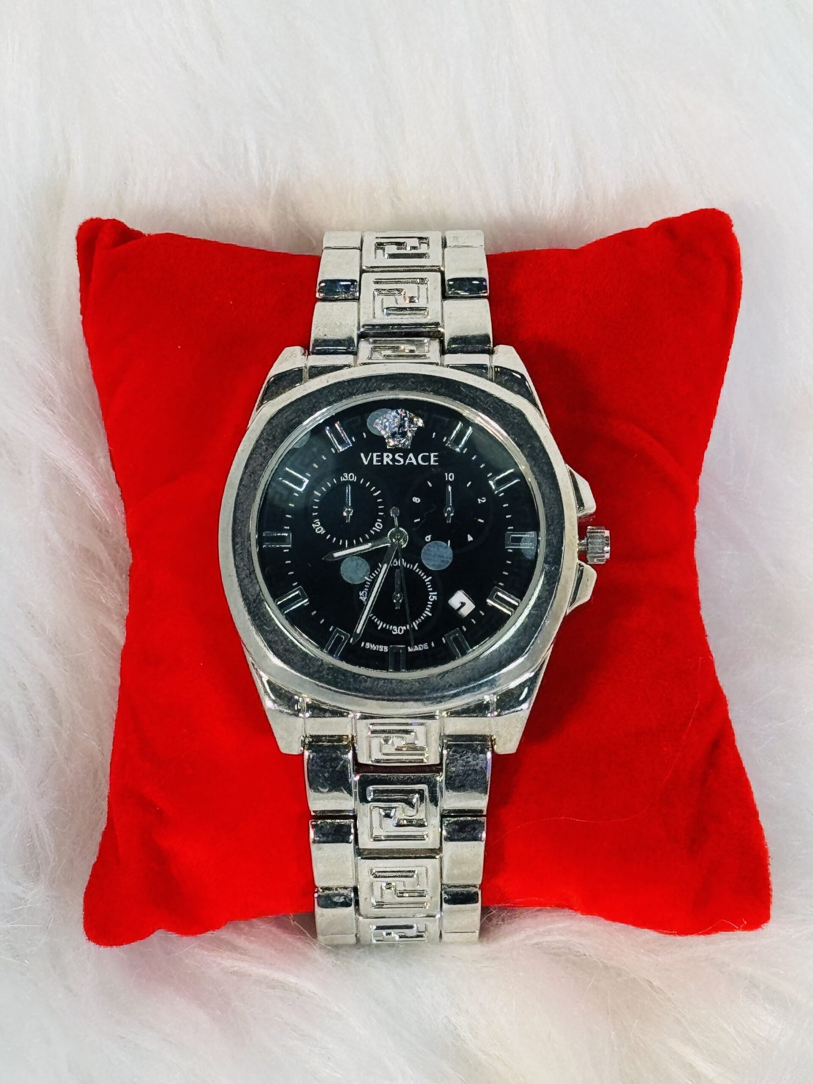 Versace Wristwatch with Engraved Silver Chain