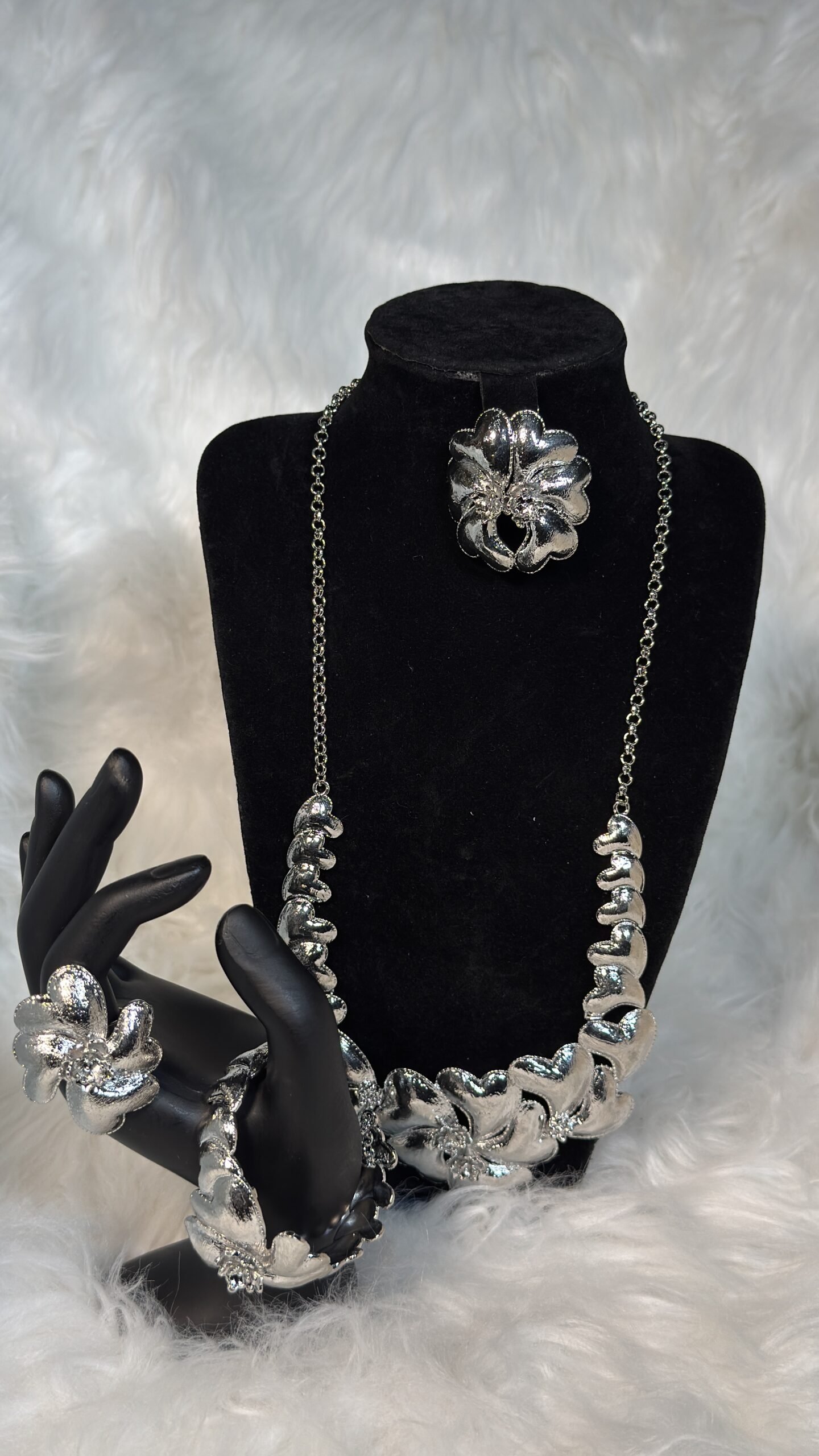 Italian Silver Replica Love and Rose Jewelry Set