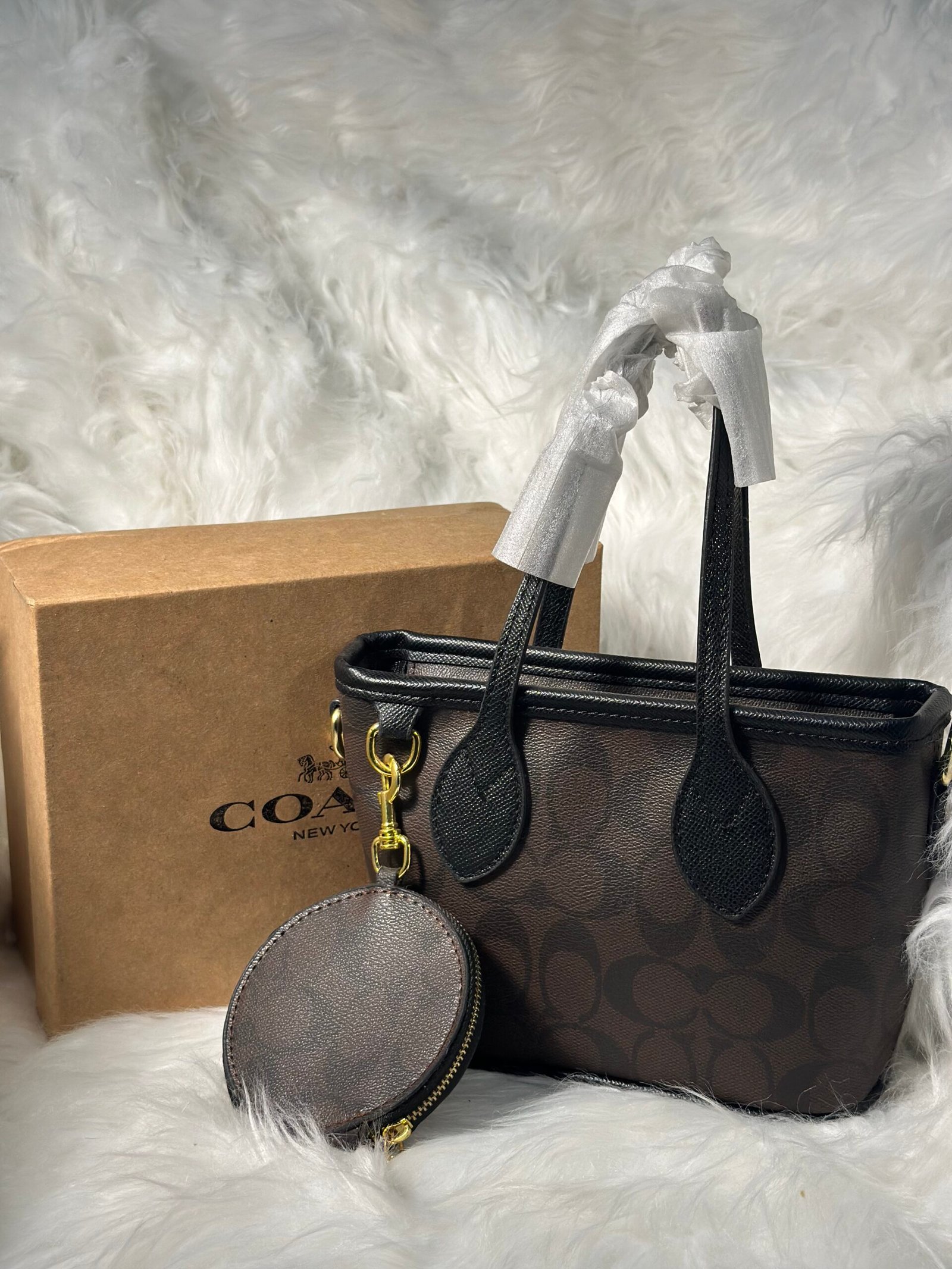 Black and Brown Coach Bag with Embedded Small Purse