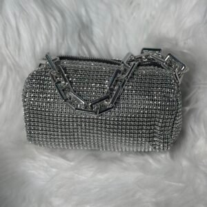 Stone Embedded White Silver Purse